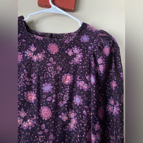 Vintage Laura Ashley Purple Floral Corduroy Puff Sleeve Dress 8 - Picture 3 of 7